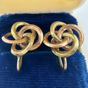 Record vintage 12kt yellow rose gold filled twisted knot screw back earrings